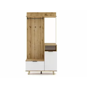   Modern P-013 Előszoba Szekrény Laminált Tölgy-Fehér Tükörrel