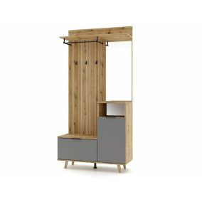 Modern Evoke Előszoba Szekrény Tölgy-Grafit Tükörrel