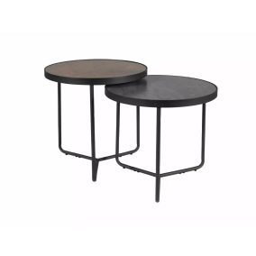   Penelope Kerek Dohányzóasztal Szett Edzett Üveg Kőhatású Bronz-Szürke