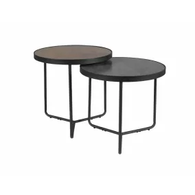   Penelope Kerek Dohányzóasztal Szett Edzett Üveg Kőhatású Bronz-Szürke