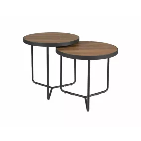   Penelope Kerek Dohányzóasztal Szett MDF Dió Fekete Fém Vázzal