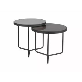   Penelope Kerek Edzett Üveg Dohányzóasztal Szett Szürke Fekete