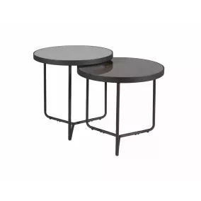   Penelope Kerek Edzett Üveg Dohányzóasztal Szett Szürke Fekete