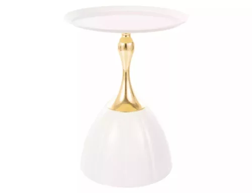 Elegáns Kerek Fém Dohányzóasztal Fehér-Arany