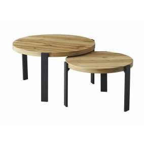   Polo Artisan Kerek MDF Dohányzóasztal Készlet Tölgy/Fekete