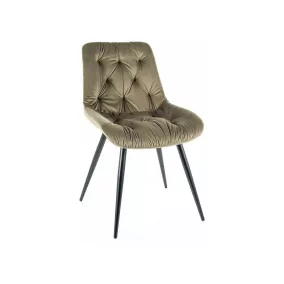   Praga Velvet Bluvel Tűzött Bársony Étkezőszék Olívazöld Fekete Lábakkal