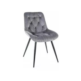   Praga Velvet Tűzött Bársony Étkezőszék Szürke Fekete Fém Lábakkal