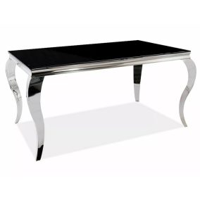   Prince Luxus Edzett Üveg Étkezőasztal Fekete Króm Barokk Lábakkal