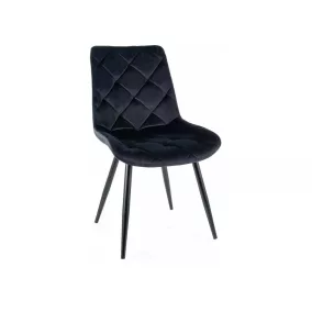 Ralph Velvet Luxus Étkezőszék Fekete Bársony Steppelt