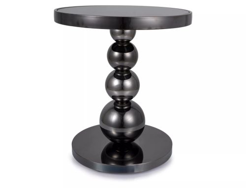 Rima Kerek Üveg Dohányzóasztal Fekete Gömbös Lábbal