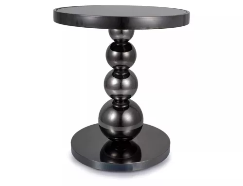 Rima Kerek Üveg Dohányzóasztal Fekete Gömbös Lábbal