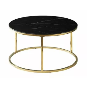   Sabine Luxury Kerek Dohányzóasztal Edzett Üveg Fekete Márvány Arany Vázzal