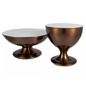   Salsa Kerek Dohányzóasztal Szett Kerámia Márvány-Fehér/Réz