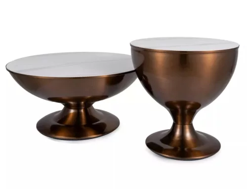 Salsa Kerek Dohányzóasztal Szett Kerámia Márvány-Fehér/Réz