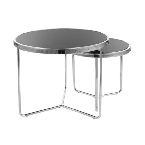   Salva Modern Kerek Edzett Üveg Dohányzóasztal Szett Króm-Fekete