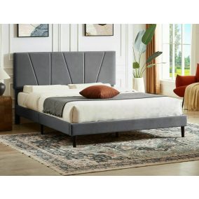   Savana Velvet Bársony Ágy Szürke 120x200 Geometrikus Fejtámlával