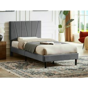   Savana Velvet Bársony Egyszemélyes Ágy Szürke Bordázott Fejvéggel