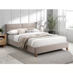   Sierra Velvet Bézs Bársony Kárpitozott Tölgyfa Ágy 140x200