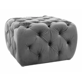   Sophia Velvet Négyzetes Bársony Puff Szürke Chesterfield Stílusú