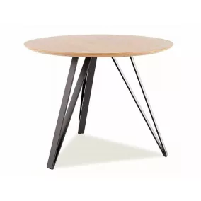   Tetis Modern Kerek Tölgy Étkezőasztal Fekete Fém Lábakkal