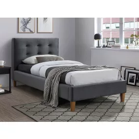   Texas Velvet Bársony Egyszemélyes Ágy Szürke Gombos Fejvéggel