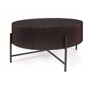 Tuca Kerek Diófa MDF Dohányzóasztal Fekete Fémlábakkal