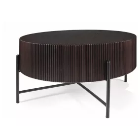 Tuca Kerek Diófa MDF Dohányzóasztal Fekete Fémlábakkal