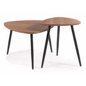 Twin Dió MDF Dohányzóasztal Szett Fekete Fém Lábakkal