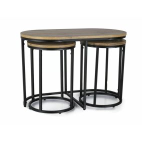   Twix Artisan Kerek Dohányzóasztal Szett MDF Tölgy Fekete Fém Vázzal