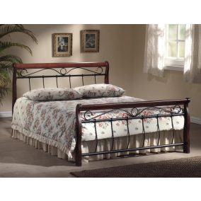   Venecja Klasszikus Fa-Fém Franciaágy Antik Cseresznye-Fekete Kovácsoltvas Díszítéssel