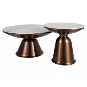 Vera Kerek Dohányzóasztal Kerámia Márvány-Fehér Réz