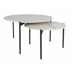   Vetro Elegance Kerek Kerámia Dohányzóasztal Szett Fényes Fehér Lappal