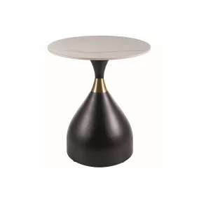   Virgo Dohányzóasztal Kerámia Fehér Márvány Hatású Fekete Arany Fém Vázzal