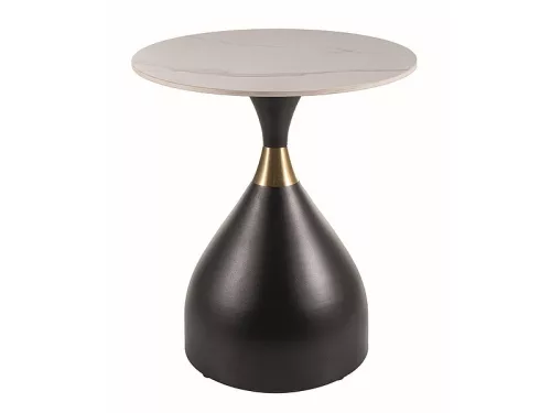 Virgo Dohányzóasztal Kerámia Fehér Márvány Hatású Fekete Arany Fém Vázzal